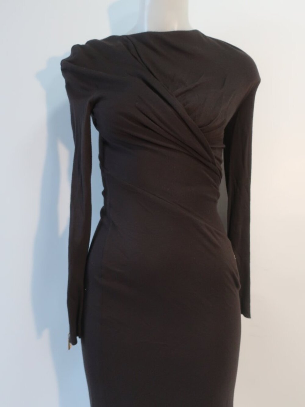 Womens Tom Ford Dark Brown (Item-102) Viscose Wool Ruched Cocktail Dress 40 US/6 - Picture 6 of 16